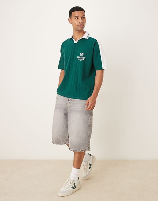 DESIGN Oversized Polo With Sports Chest Graphic In Green
