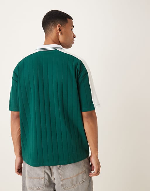DESIGN Oversized Polo With Sports Chest Graphic In Green