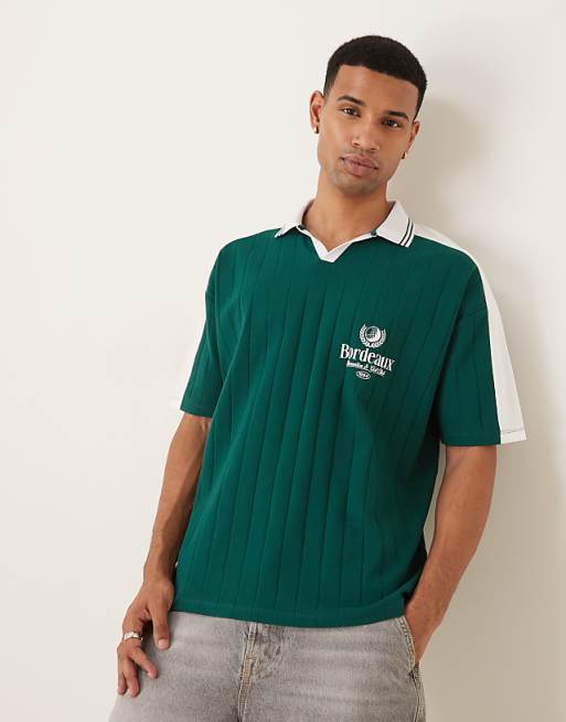 DESIGN Oversized Polo With Sports Chest Graphic In Green