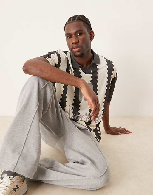 DESIGN Oversized Polo With Sports Graphic And All Over Print