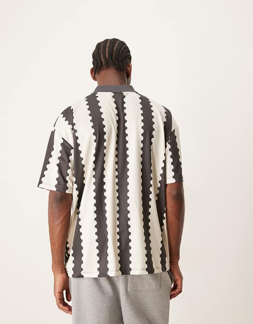DESIGN Oversized Polo With Sports Graphic And All Over Print