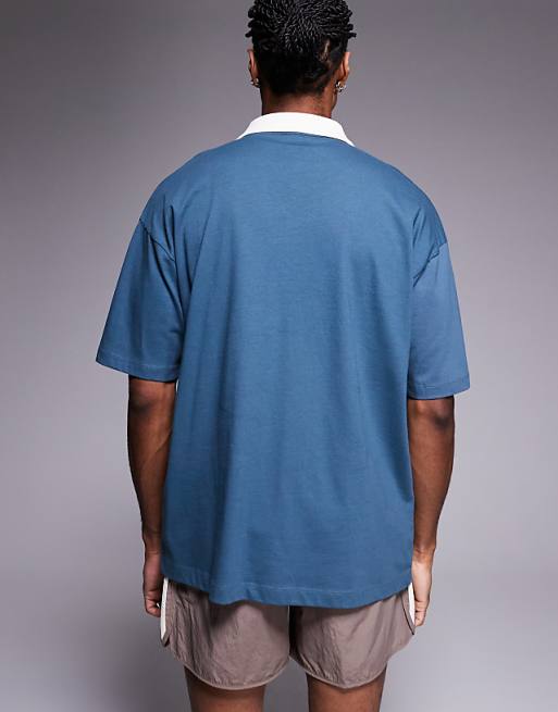 DESIGN Oversized Polo With Sports Print In Charcoal