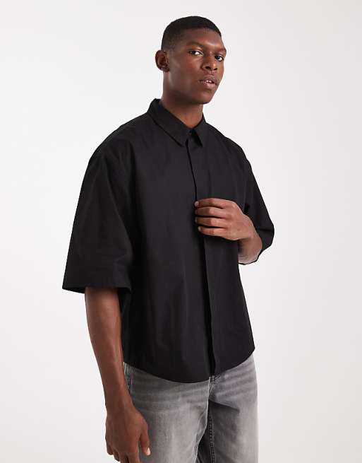 DESIGN oversized poplin shirt in black
