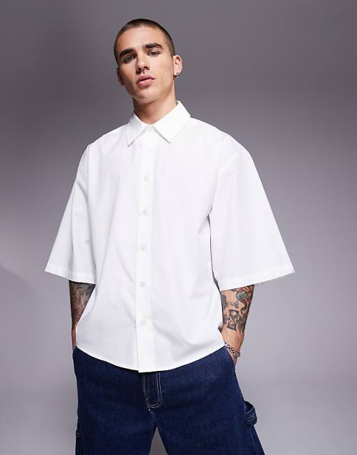 DESIGN oversized poplin shirt in white
