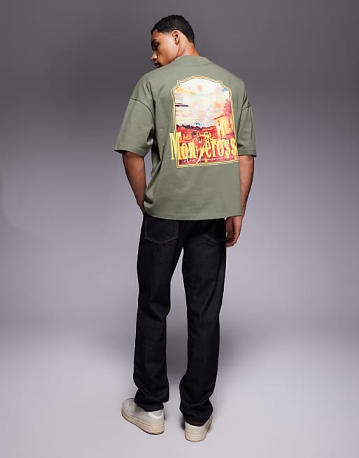 DESIGN Oversized Printed T-shirt In Khaki