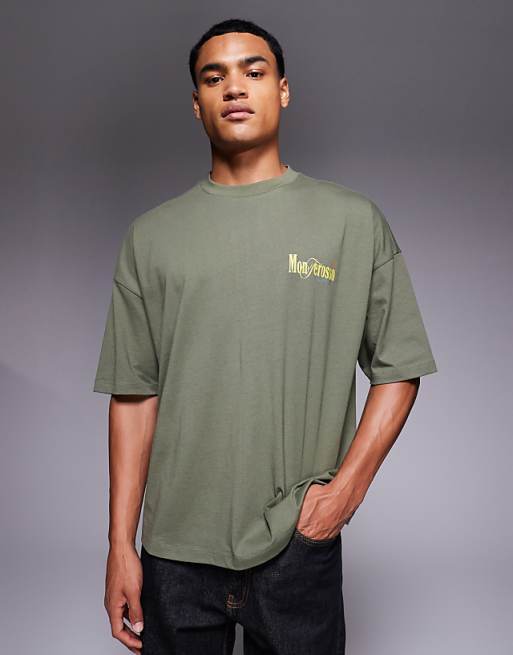 DESIGN Oversized Printed T-shirt In Khaki