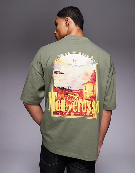 DESIGN oversized printed t-shirt in khaki
