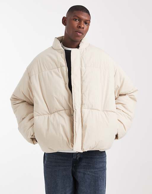 DESIGN oversized puffer jacket in ecru