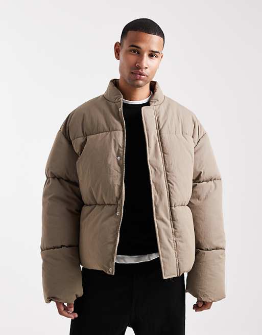 DESIGN oversized puffer jacket in stone
