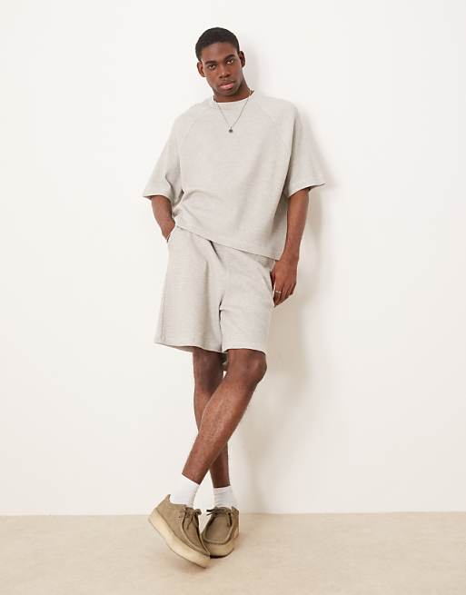 DESIGN Oversized Raglan T-shirt Coord In Grey Marl Waffle