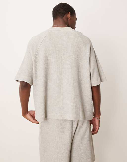 DESIGN Oversized Raglan T-shirt Coord In Grey Marl Waffle
