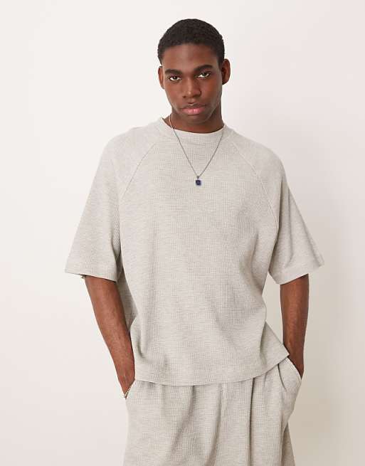 DESIGN oversized raglan t-shirt coord in grey marl waffle