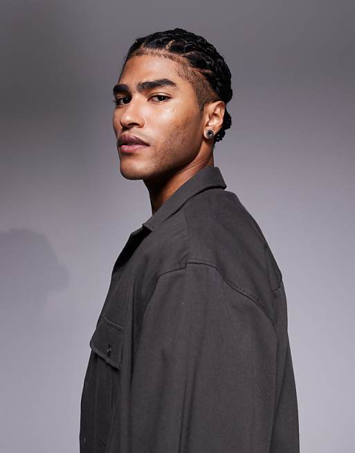 DESIGN Oversized Revere Collar Shirt With Cargo Pocket Detail In Khaki Twill