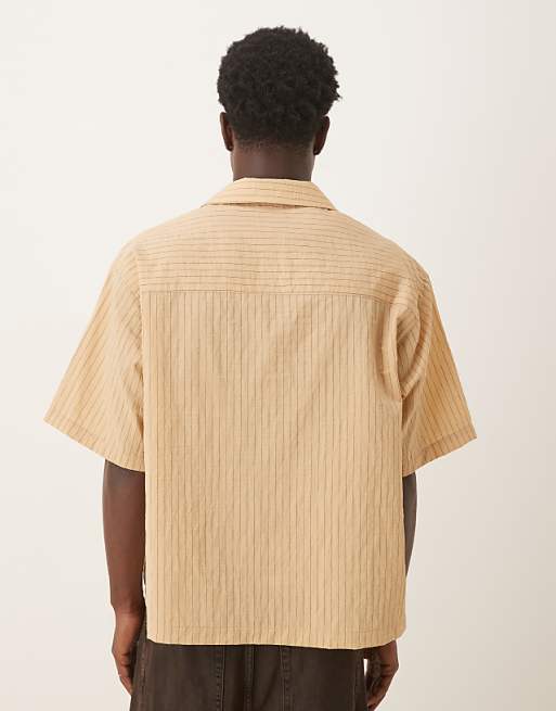 DESIGN Oversized Revere Collar Textured Shirt In Tan