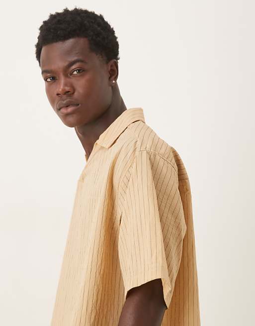 DESIGN Oversized Revere Collar Textured Shirt In Tan