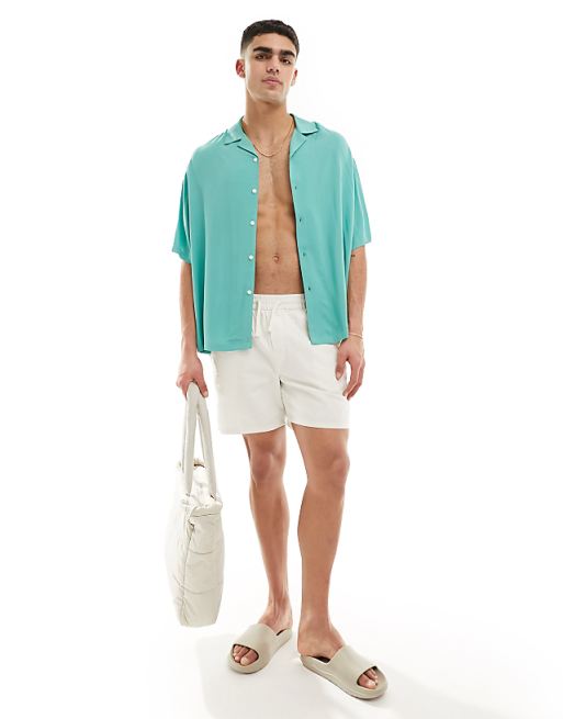 DESIGN Oversized Revere Collar Viscose Shirt In Teal Green