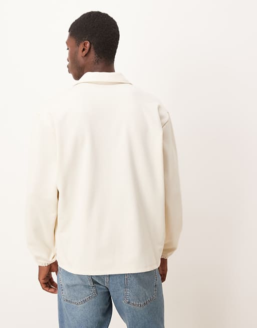DESIGN Oversized Revere Neck Polo With Embroidery In Ecru