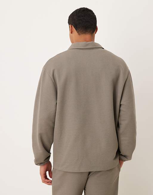 DESIGN Oversized Revere Pique Polo In Khaki