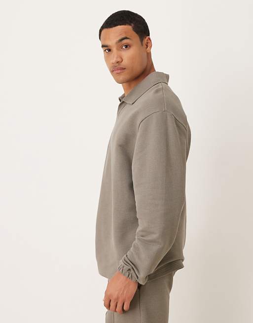 DESIGN Oversized Revere Pique Polo In Khaki