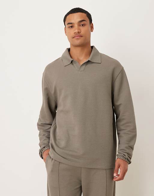 DESIGN oversized revere pique polo in khaki