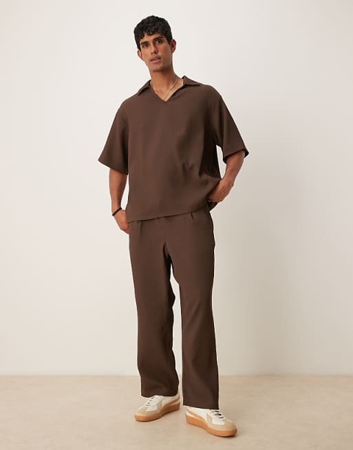 DESIGN Oversized Revere Plisse Polo In Brown