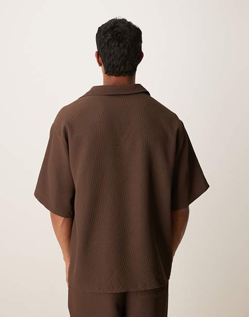 DESIGN Oversized Revere Plisse Polo In Brown