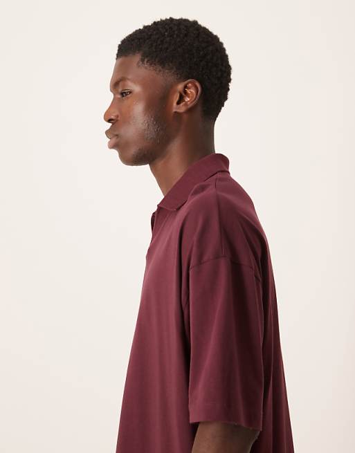 DESIGN Oversized Revere Polo With Woven Tab In Brown