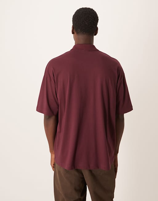 DESIGN Oversized Revere Polo With Woven Tab In Brown