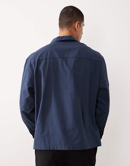 DESIGN Oversized Revere Poplin Shirt In Navy