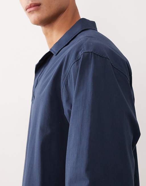 DESIGN Oversized Revere Poplin Shirt In Navy