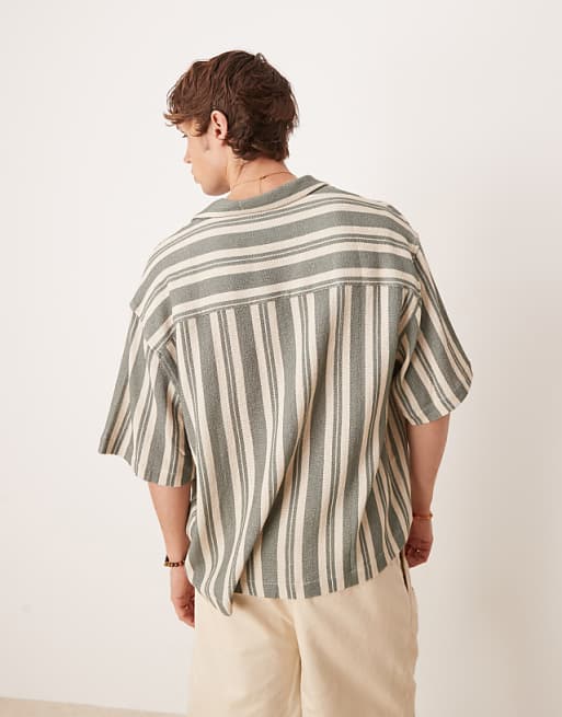 DESIGN Oversized Revere Shirt In Green Stripe