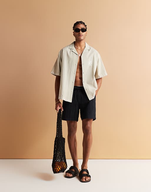 DESIGN Oversized Revere Shirt With Chest Placement In Green