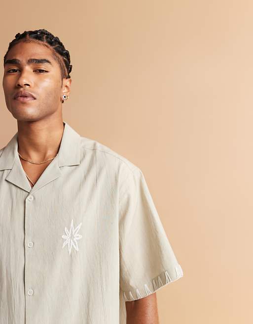 DESIGN Oversized Revere Shirt With Chest Placement In Green