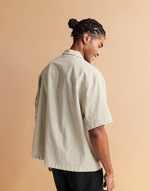 DESIGN Oversized Revere Shirt With Chest Placement In Green