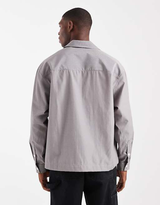 DESIGN Oversized Revere Shirt With Embroidery In Beige Stripe
