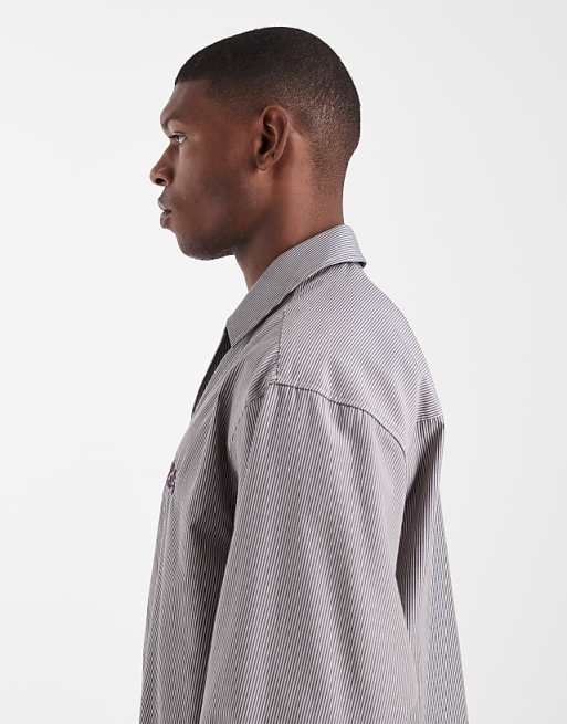 DESIGN Oversized Revere Shirt With Embroidery In Beige Stripe