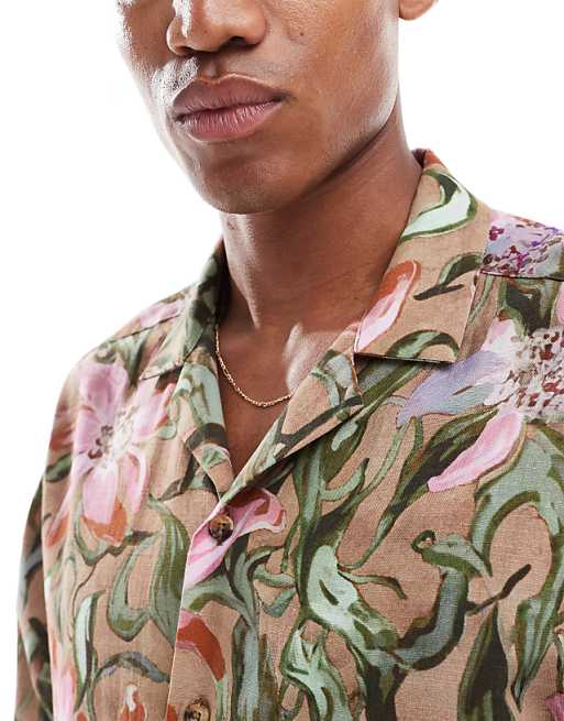 DESIGN Oversized Revere Shirt With Floral Print