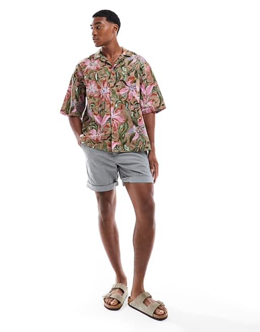 DESIGN Oversized Revere Shirt With Floral Print