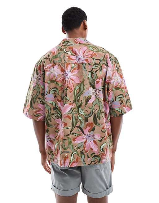 DESIGN Oversized Revere Shirt With Floral Print