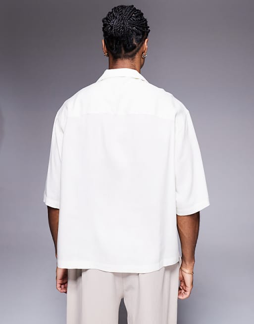 DESIGN Oversized Revere Shirt With Scenic Print In Cream