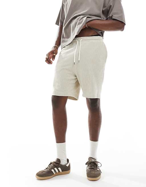 DESIGN Oversized Ribbed Velour Short In Beige