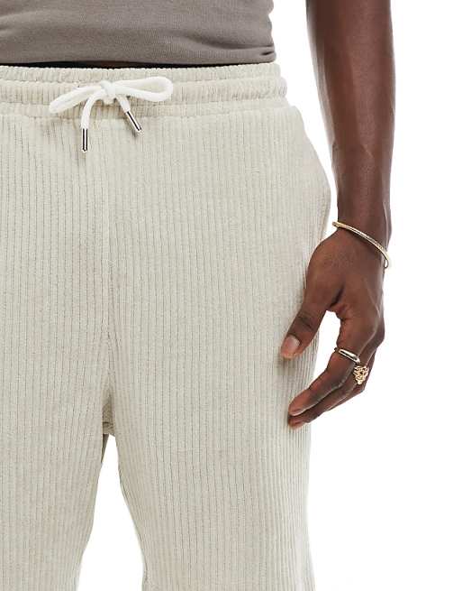 DESIGN Oversized Ribbed Velour Short In Beige