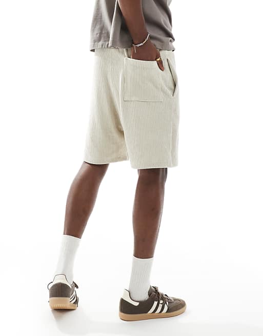DESIGN Oversized Ribbed Velour Short In Beige