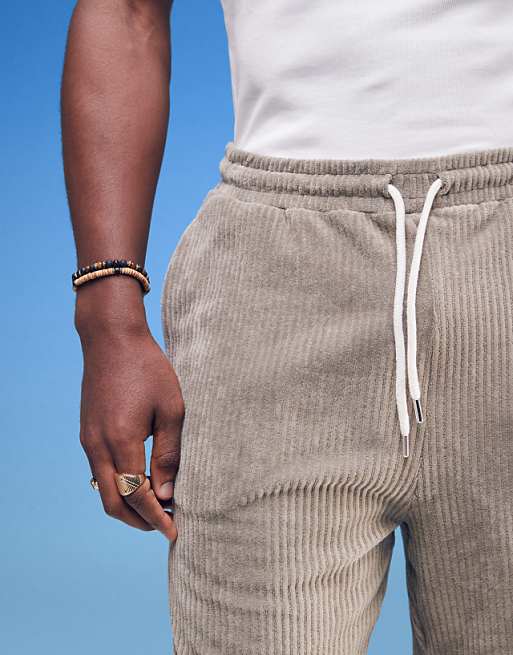 DESIGN Oversized Ribbed Velour Short In Beige