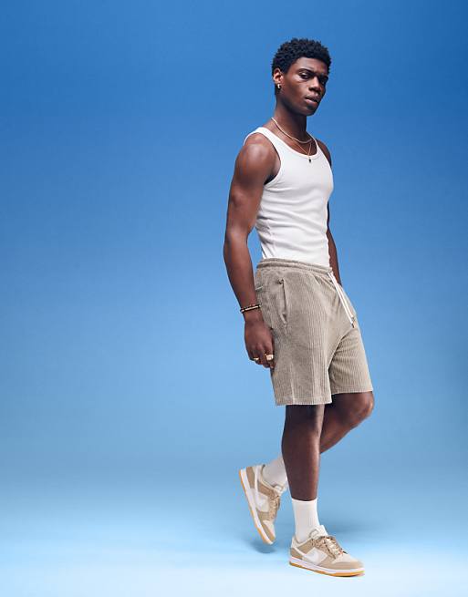 DESIGN Oversized Ribbed Velour Short In Beige