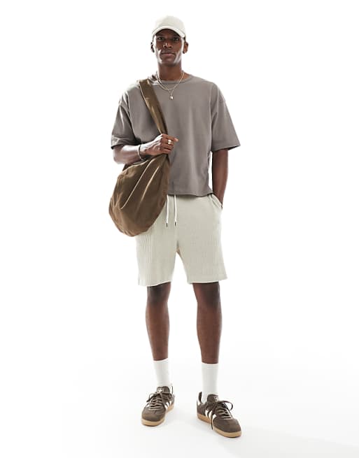 DESIGN oversized ribbed velour short in beige