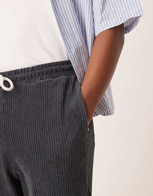 DESIGN Oversized Ribbed Velour Short In Grey