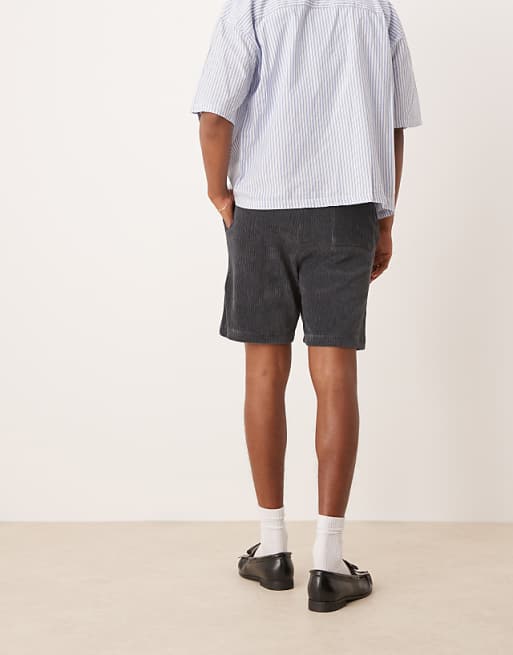 DESIGN Oversized Ribbed Velour Short In Grey