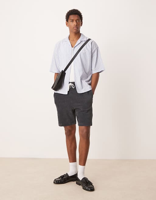 DESIGN Oversized Ribbed Velour Short In Grey