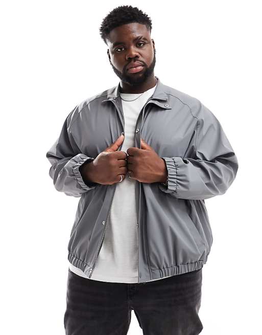 DESIGN Oversized Rubberised Rain Track Jacket In Charcoal Grey
